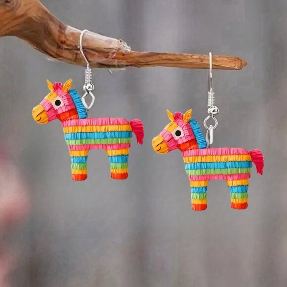 Festive Cabo Mexican Festival Party Colorful Pinata Acrylic Earrings NEW - Picture 3 of 4
